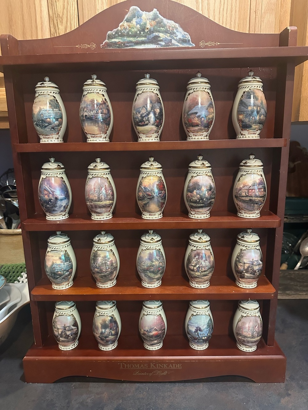 Thomas Kinkade Scenic Spice Jar Rack in Brown, Cream and Blue